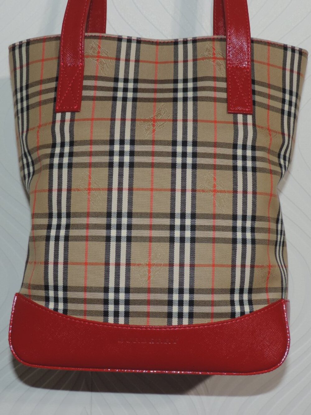 BURBERRY Classic Haymarket Check Canvas & Red Leather Tote Bag - w/COA - Picture 5 of 16